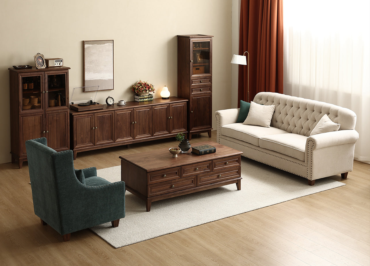 Mazonvintage-American Multi-Drawers Black Walnut Wood Coffee Table