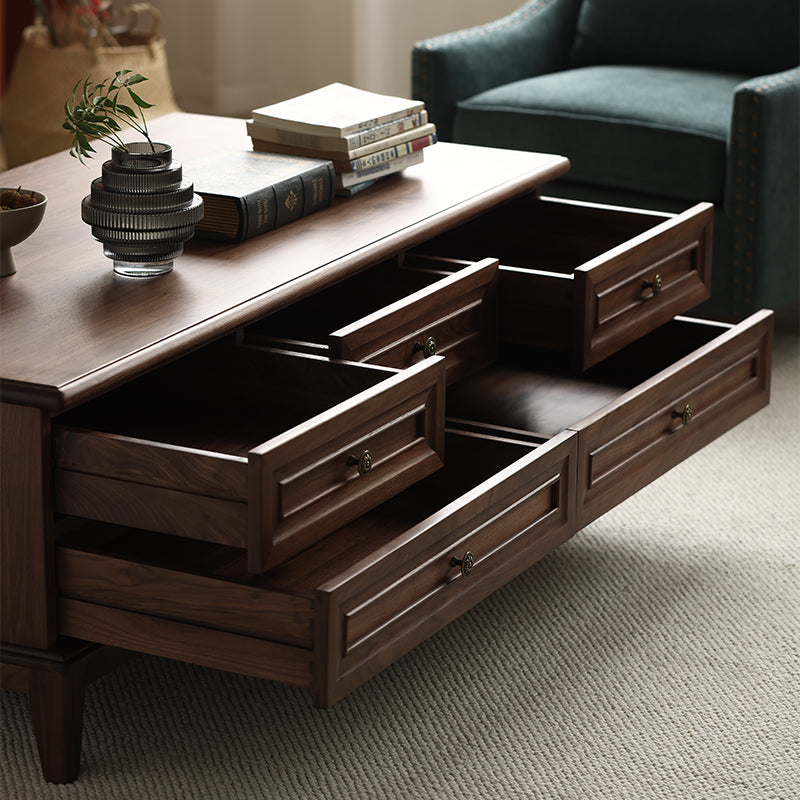 Mazonvintage-American Multi-Drawers Black Walnut Wood Coffee Table