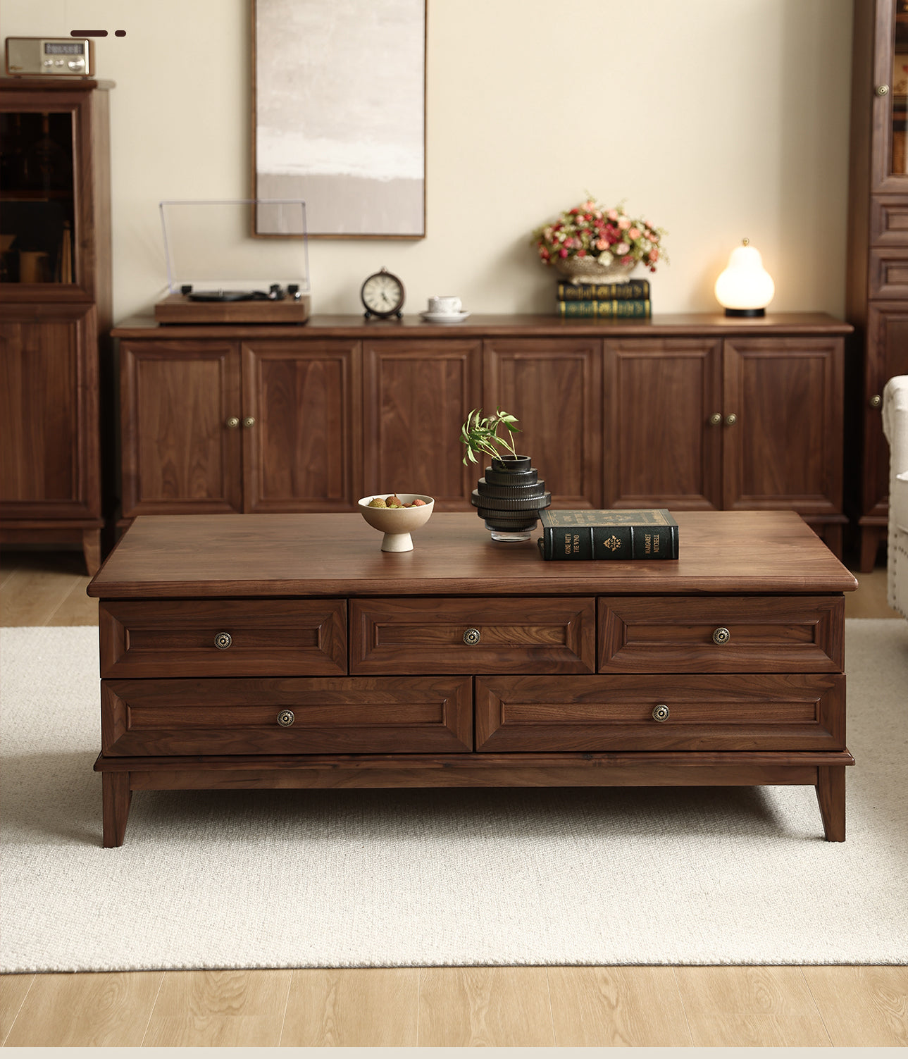 Mazonvintage-American Multi-Drawers Black Walnut Wood Coffee Table