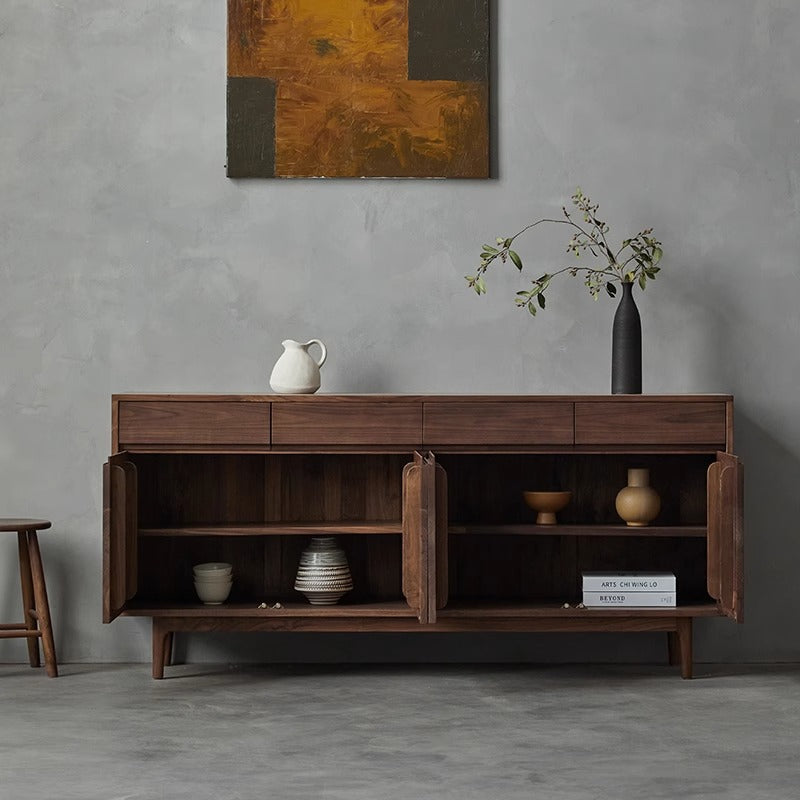 Mazonvintage-Serene Dual Size Design Drawers Dark Walnut Wood Credenza
