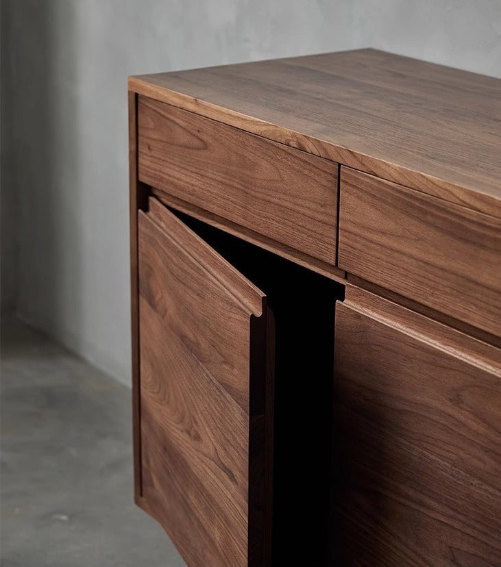 Mazonvintage-Serene Dual Size Design Drawers Dark Walnut Wood Credenza