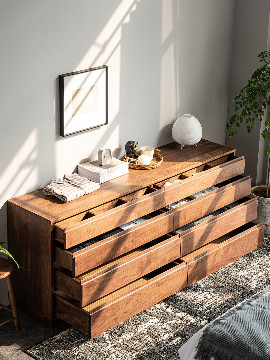 Mazonvintage-Bespoke Beauty 8-Drawer Walnut Wood Dresser