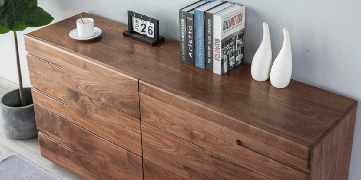 Mazonvintage-Natural Finish Surface Walnut Wood Dresser with Hidden Knob