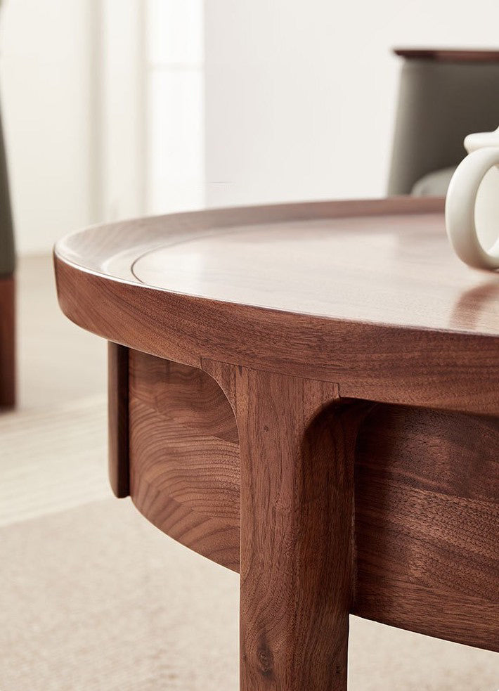 Mazonvintage-Three-Pronged Leg Black Walnut Wood Round Coffee Table