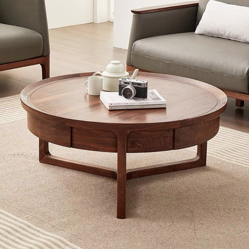 Mazonvintage-Three-Pronged Leg Black Walnut Wood Round Coffee Table