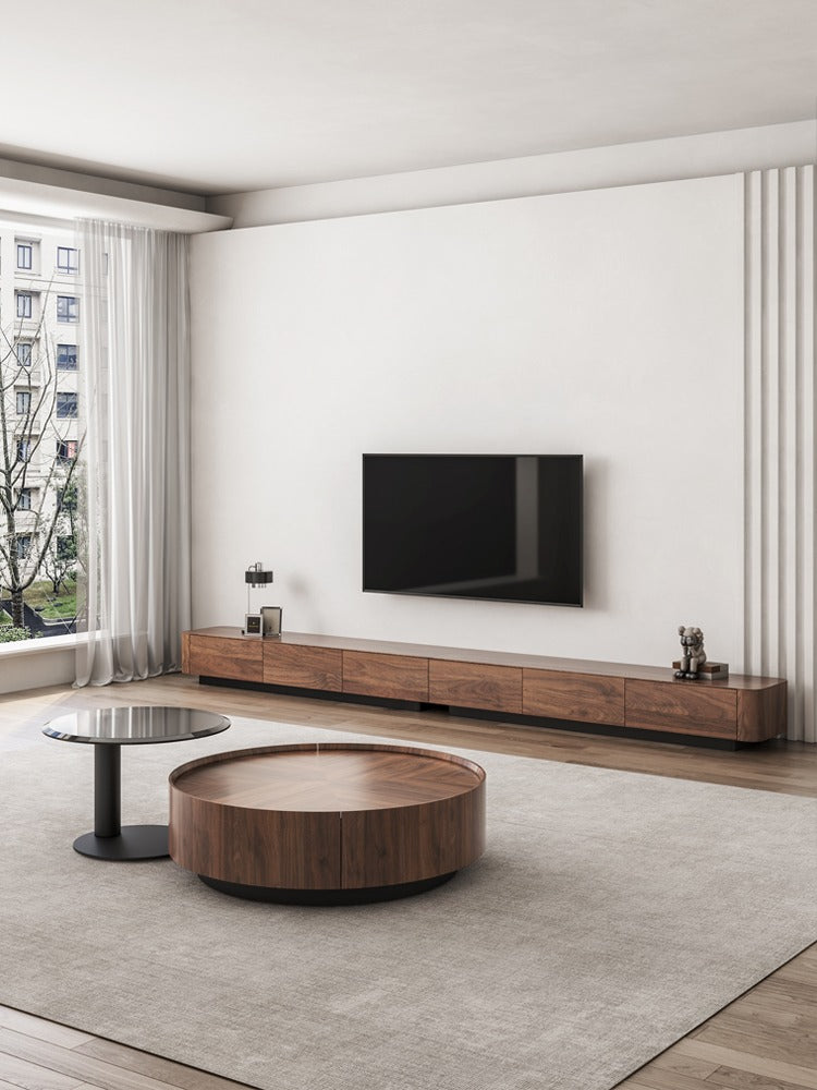 Mazonvintage-Epic Round Shape Dual-Drawers Solid Walnut Wood Coffee Table