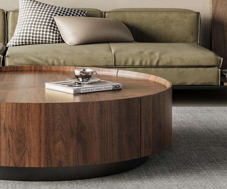 Mazonvintage-Epic Round Shape Dual-Drawers Solid Walnut Wood Coffee Table