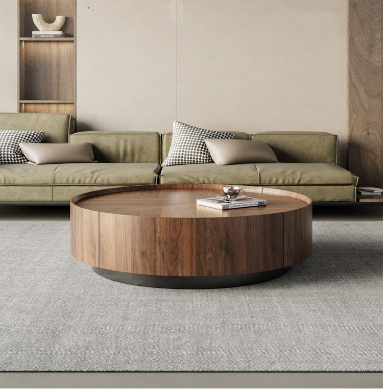 Mazonvintage-Epic Round Shape Dual-Drawers Solid Walnut Wood Coffee Table