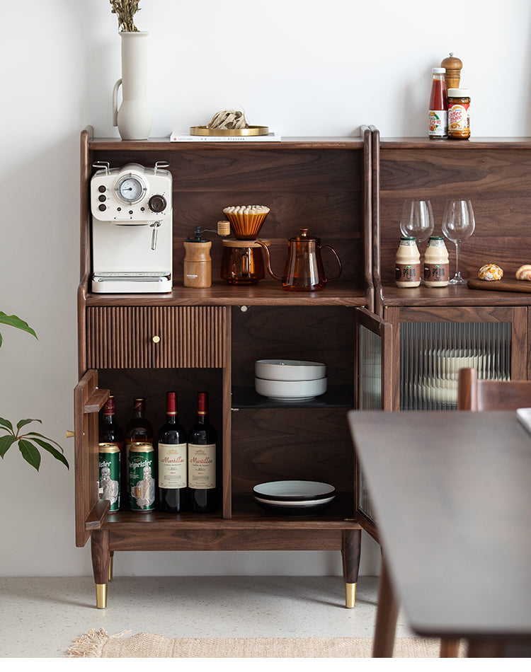 Mazonvintage-Solstice Modern Open Space Walnut Kitchen Cabinet