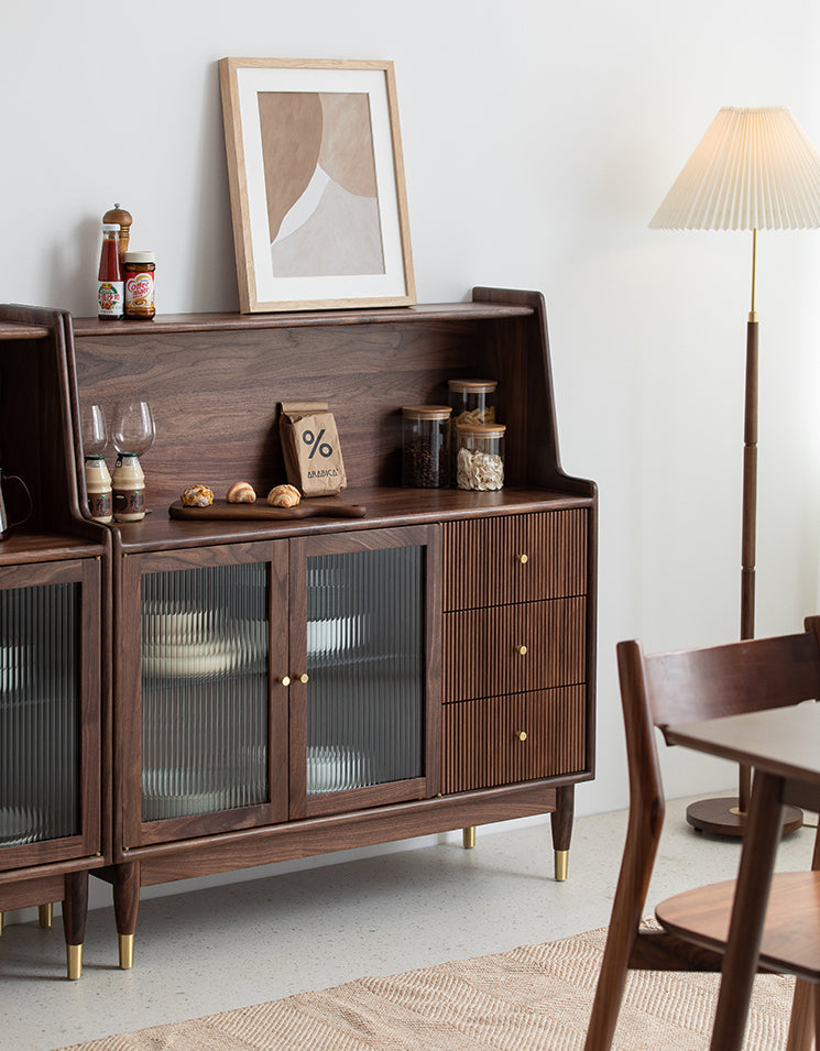 Mazonvintage-Solstice Modern Open Space Walnut Kitchen Cabinet