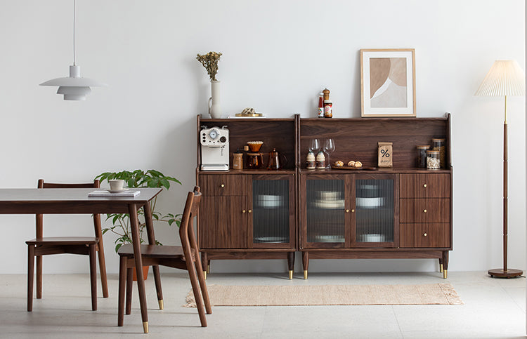 Mazonvintage-Solstice Modern Open Space Walnut Kitchen Cabinet