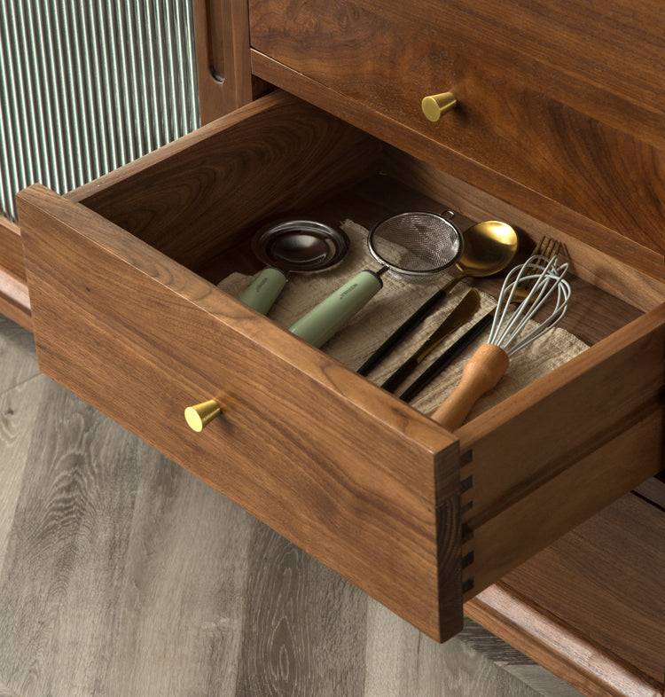 Mazonvintage-Minimalism Solid American Black Walnut Wood Kitchen Cabinet