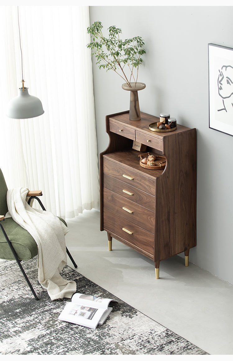Mazonvintage-Wildflower Solid Black Walnut Wood Top Open Space Cabinet