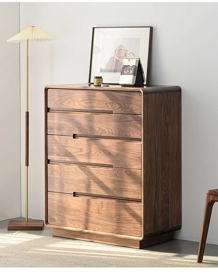 Mazonvintage-Solid Walnut Wood Recessed Concealed Handle Dresser