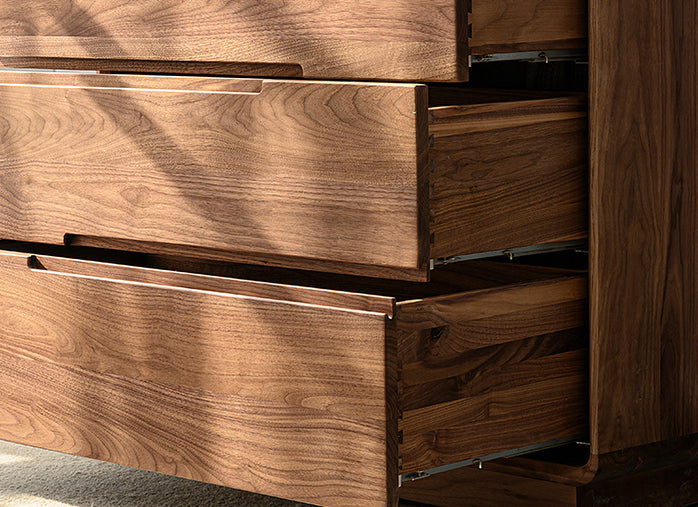 Mazonvintage-Solid Walnut Wood Recessed Concealed Handle Dresser