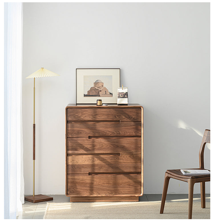 Mazonvintage-Solid Walnut Wood Recessed Concealed Handle Dresser