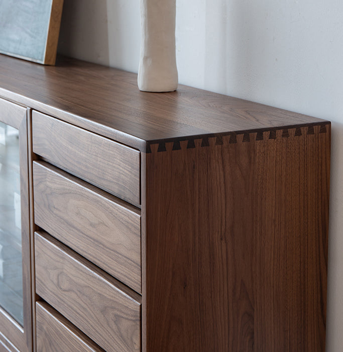 Mazonvintage-Sculpted Low Flat and Long Walnut Wood Bookcase