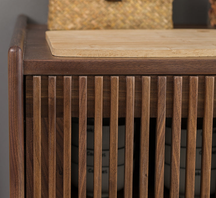 Mazonvintage-Black Walnut Wood Louver Grille Cupboard