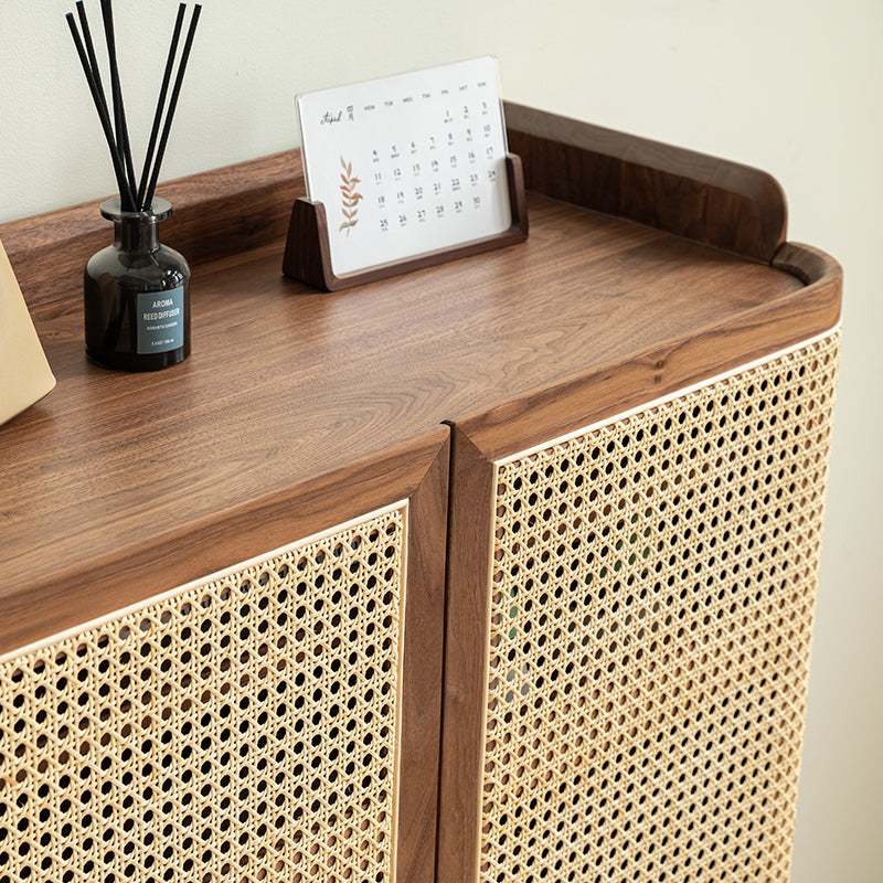 Mazonvintage-Epicure Solid Walnut Wood Rattan Shoe Cabinet