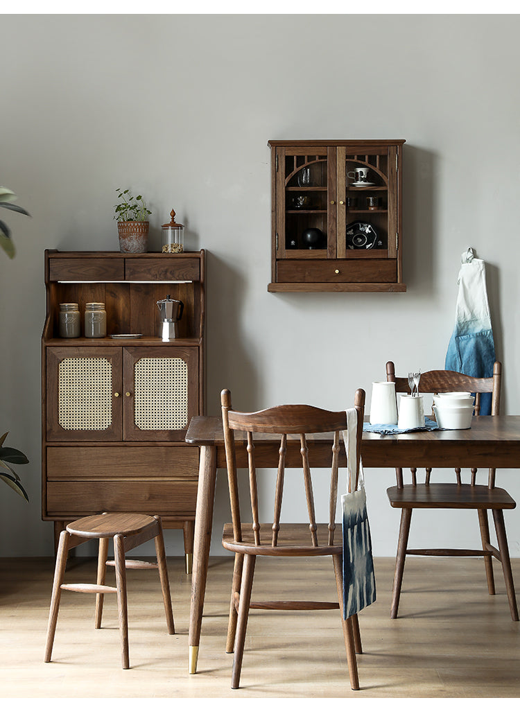 Mazonvintage-French Multi-Layers Solid Wood Cabinet with Rattan Door