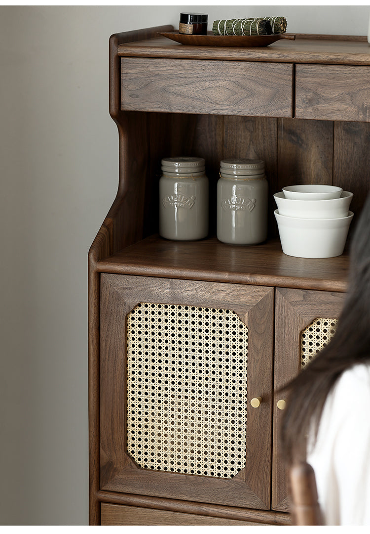 Mazonvintage-French Multi-Layers Solid Wood Cabinet with Rattan Door