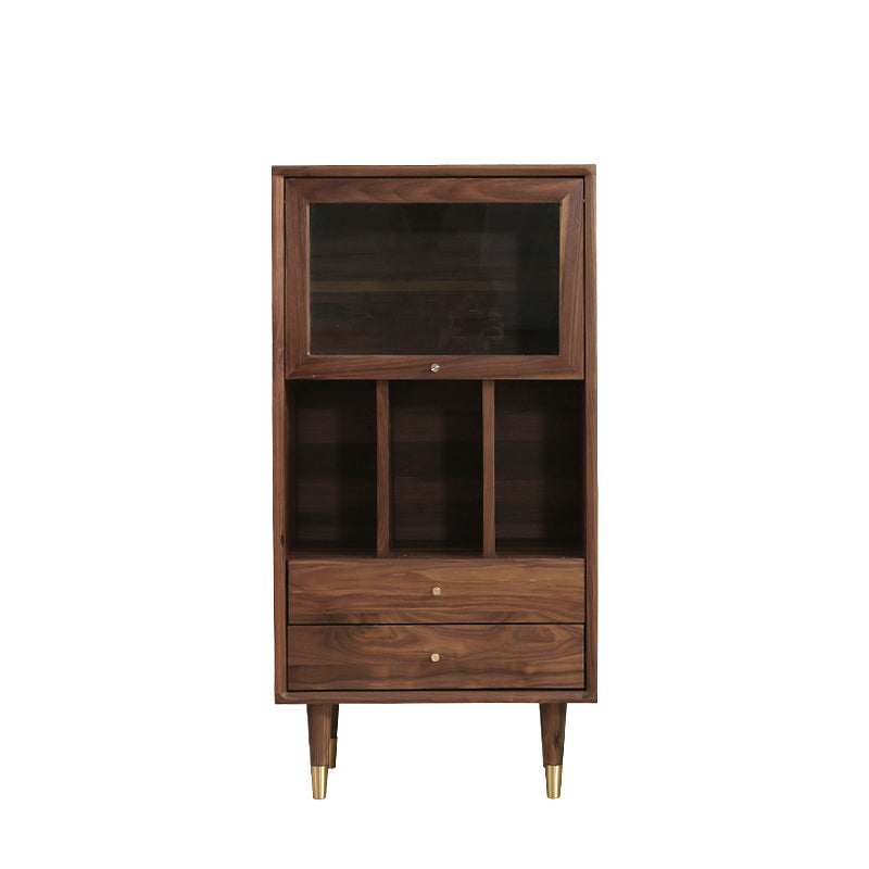 Mazonvintage-Aura Small Walnut Wood Side Table with Two Drawers