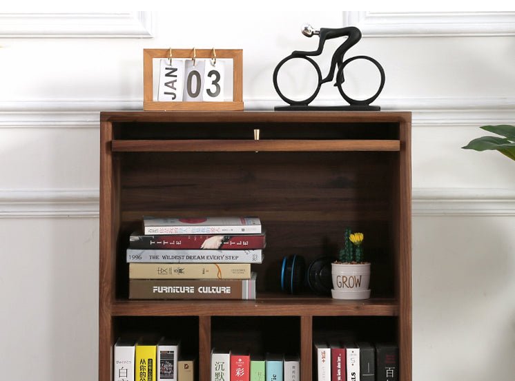 Mazonvintage-Aura Small Walnut Wood Side Table with Two Drawers