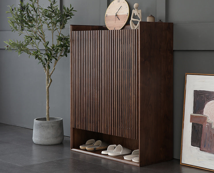 Mazonvintage-Japandi Grille Doors Walnut Shoe Cabinet
