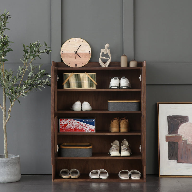 Mazonvintage-Japandi Grille Doors Walnut Shoe Cabinet
