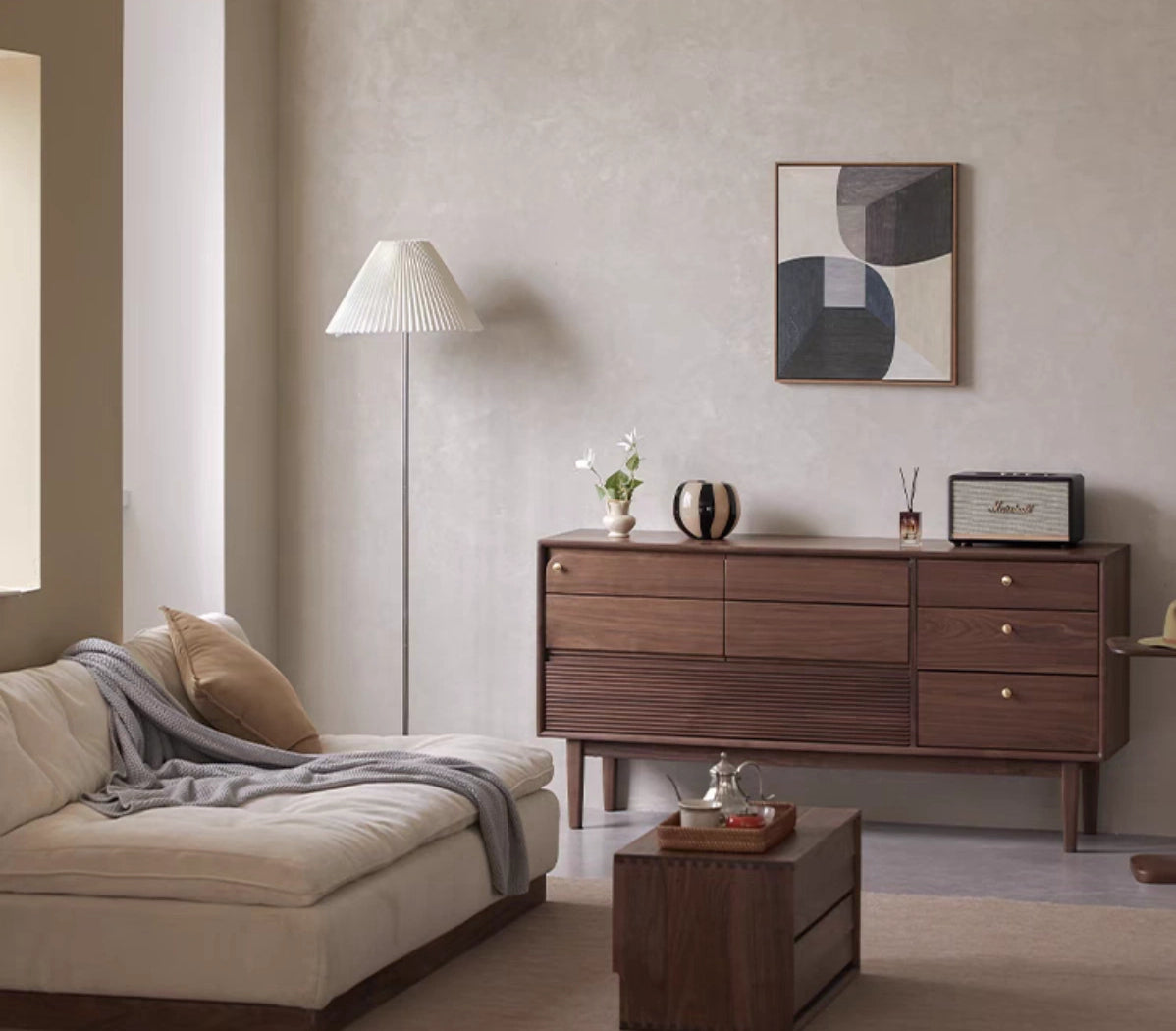 Mazonvintage-Glamour Multi-Drawers Black Walnut Wood Sideboard