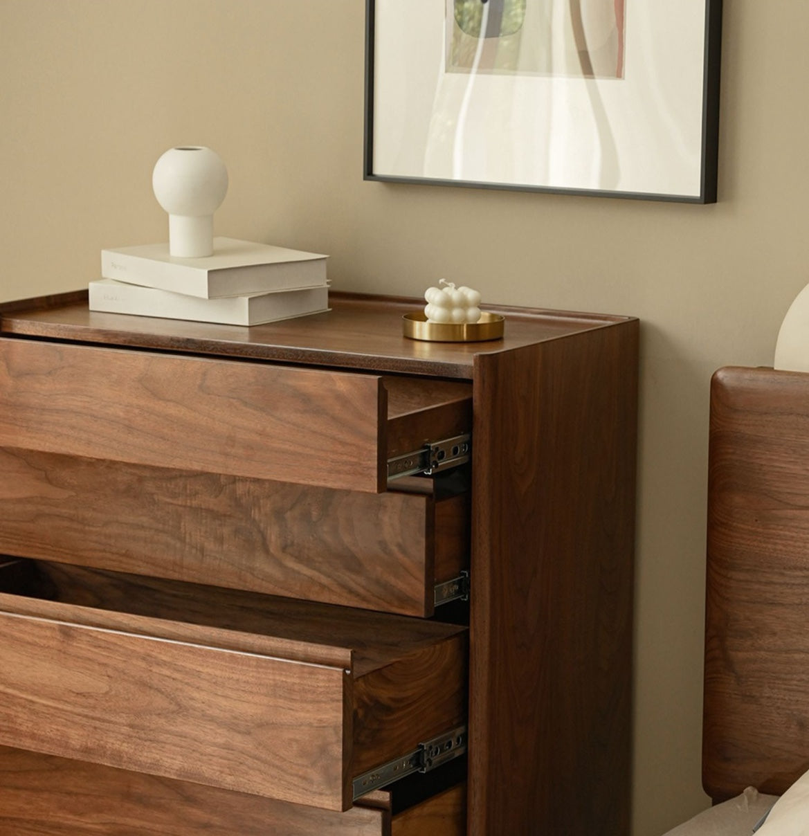Mazonvintage-Layer Upon Layer in Balance Solid Walnut Wood Dresser with 5 Drawers