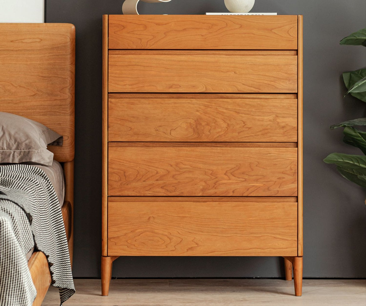 Mazonvintage-Layer Upon Layer in Balance Solid Walnut Wood Dresser with 5 Drawers