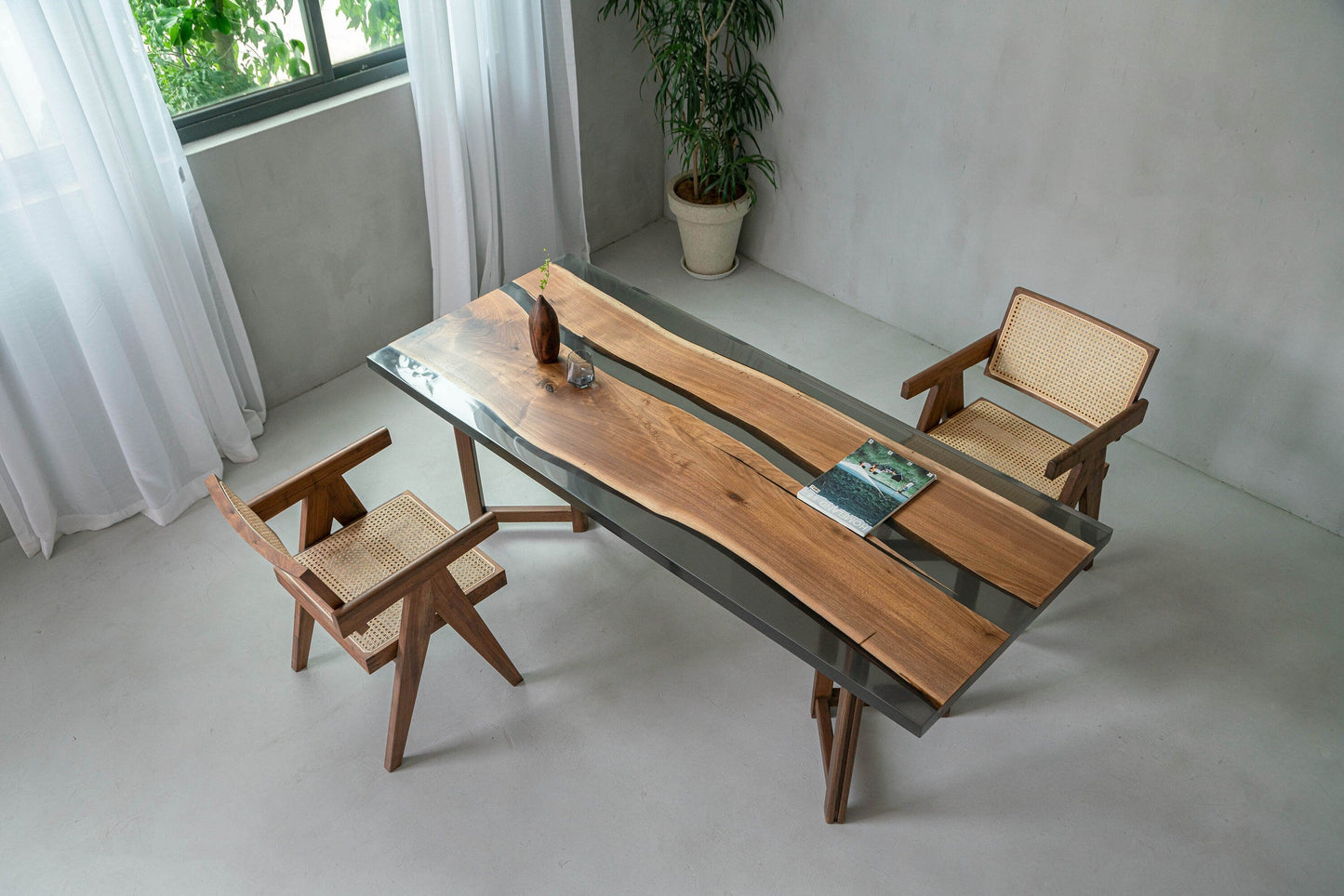 Mazonvintage-Large black walnut wood Epoxy Dining Table
