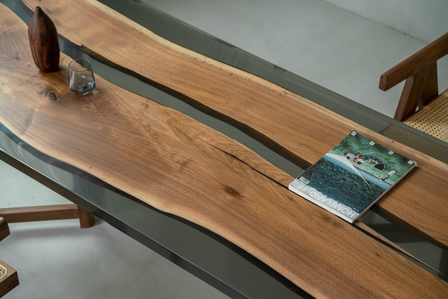 Mazonvintage-Large black walnut wood Epoxy Dining Table