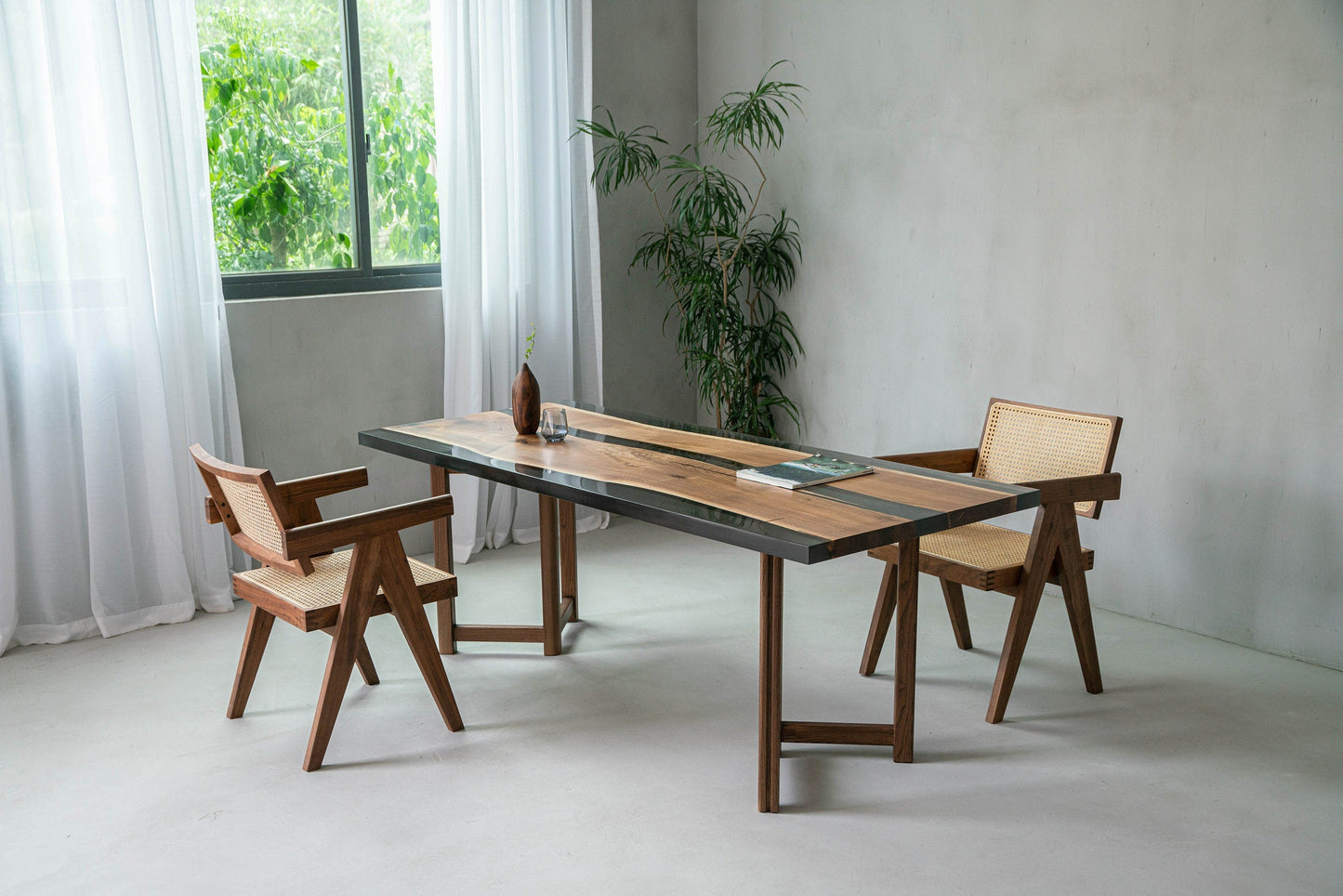 Mazonvintage-Large black walnut wood Epoxy Dining Table