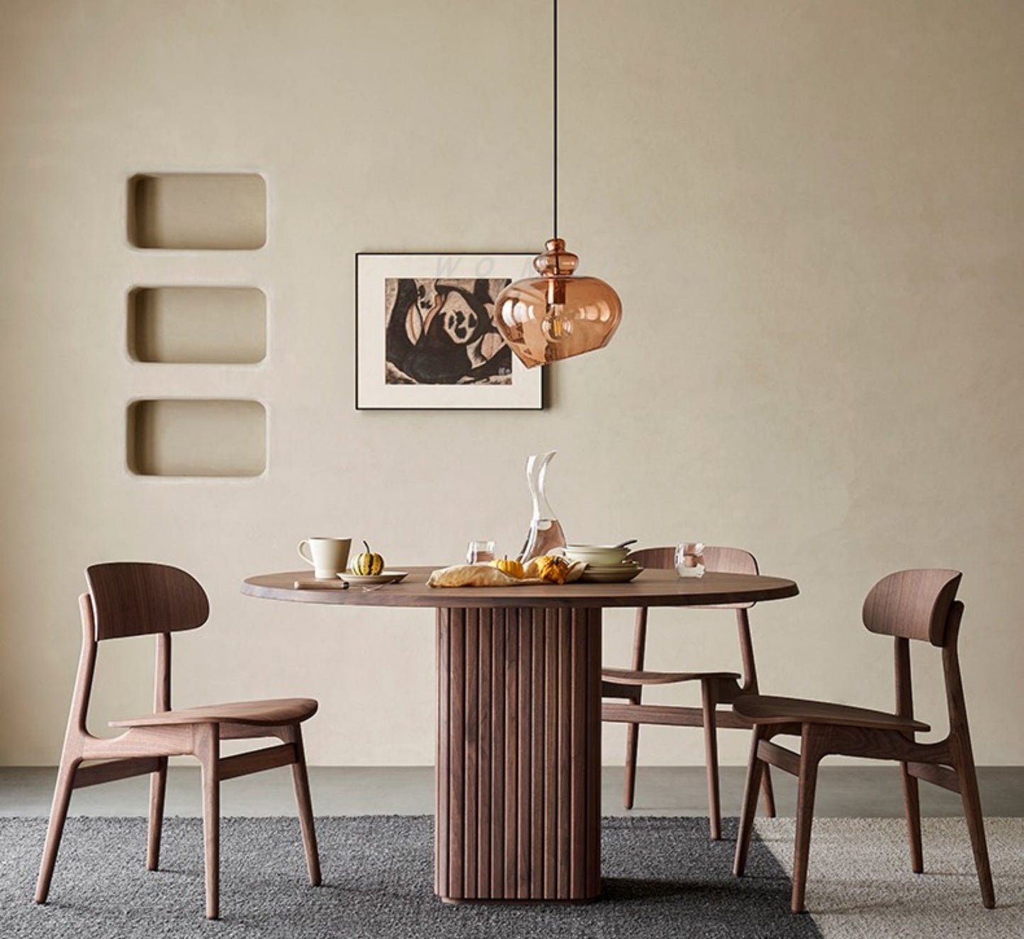 Mazonvintage-Square Fluted Pedestal Solid Walnut Wood Table