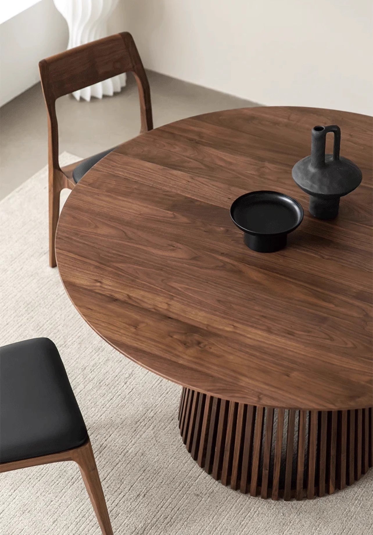 Mazonvintage-Modern Fence Lines Black Walnut Wood Round Table