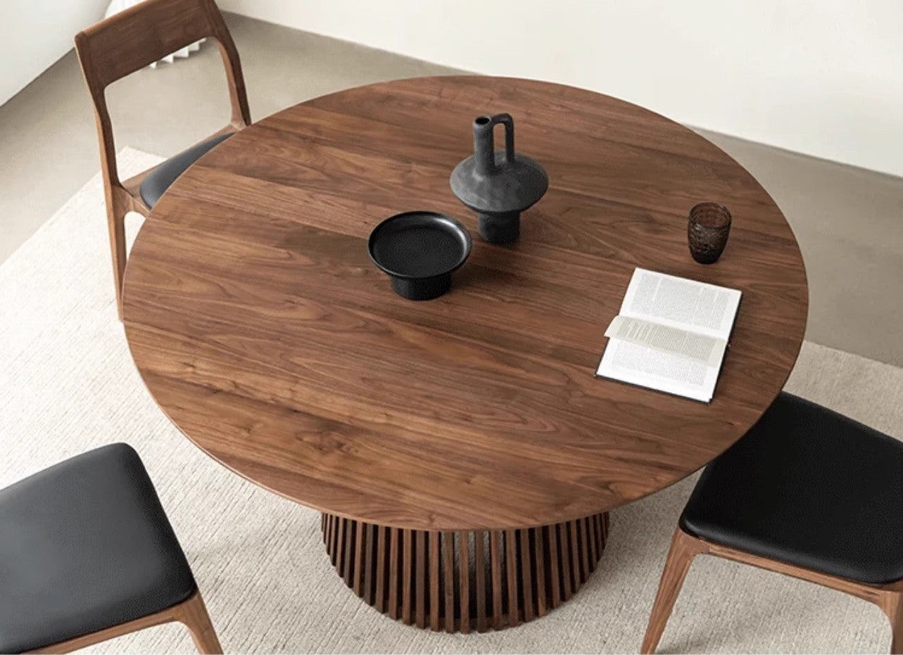 Mazonvintage-Modern Fence Lines Black Walnut Wood Round Table