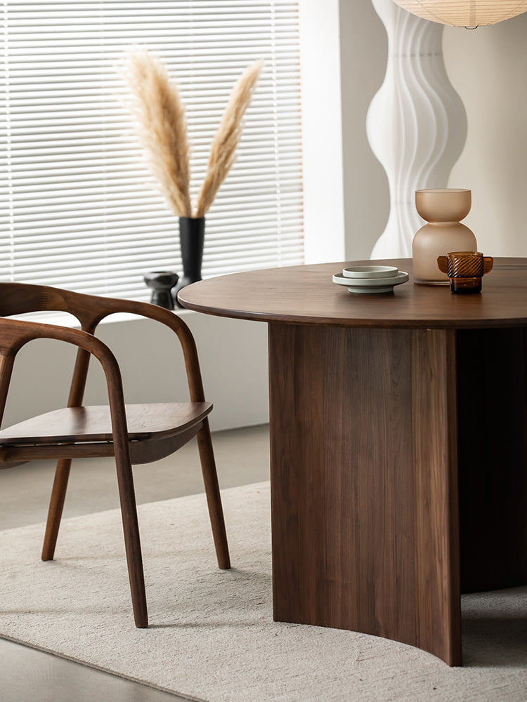 Mazonvintage-Contemporary Three Curve Leg Solid Walnut Wood Round Table