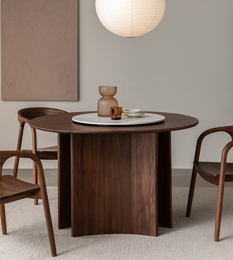 Mazonvintage-Contemporary Three Curve Leg Solid Walnut Wood Round Table