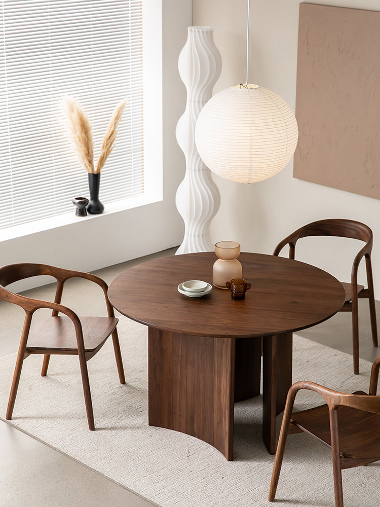 Mazonvintage-Contemporary Three Curve Leg Solid Walnut Wood Round Table