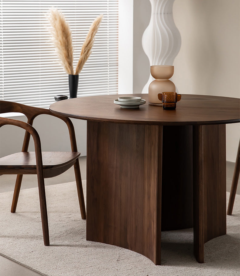 Mazonvintage-Contemporary Three Curve Leg Solid Walnut Wood Round Table