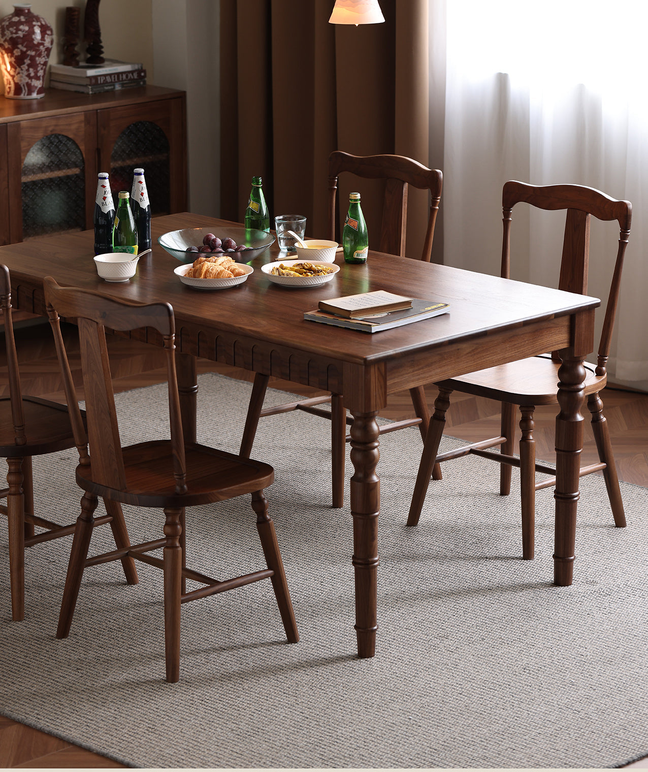 Mazonvintage-Bliss Farmhouse Solid Walnut Wood Dining Table