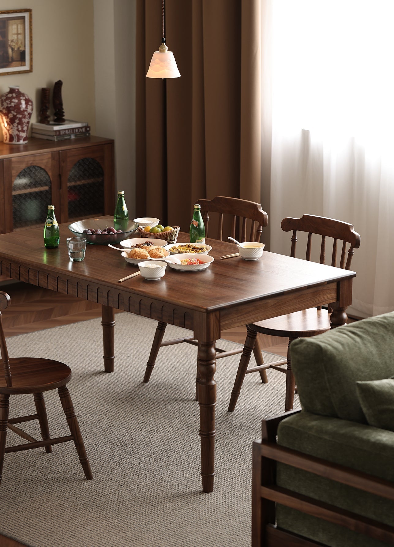 Mazonvintage-Bliss Farmhouse Solid Walnut Wood Dining Table