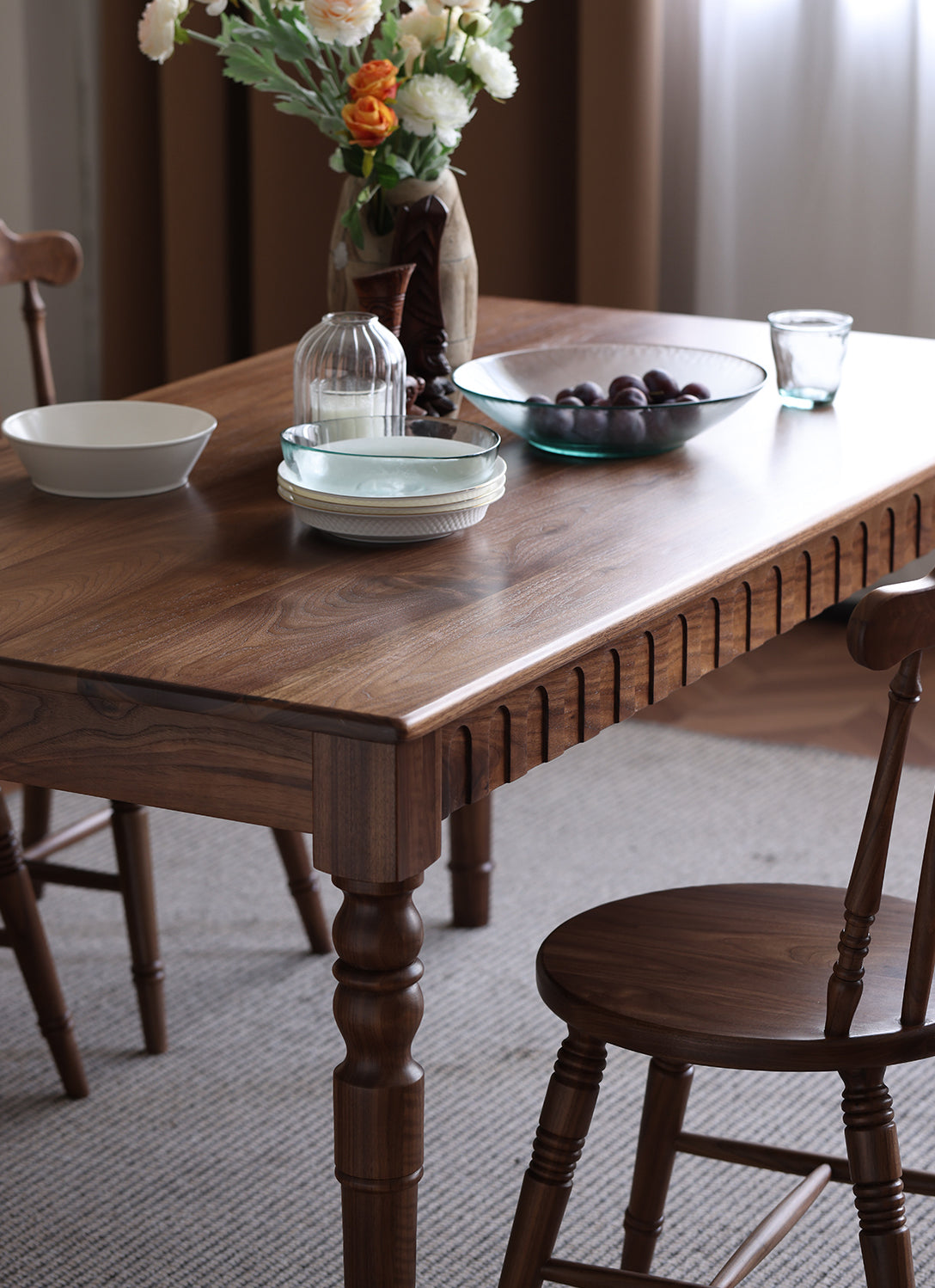 Mazonvintage-Bliss Farmhouse Solid Walnut Wood Dining Table
