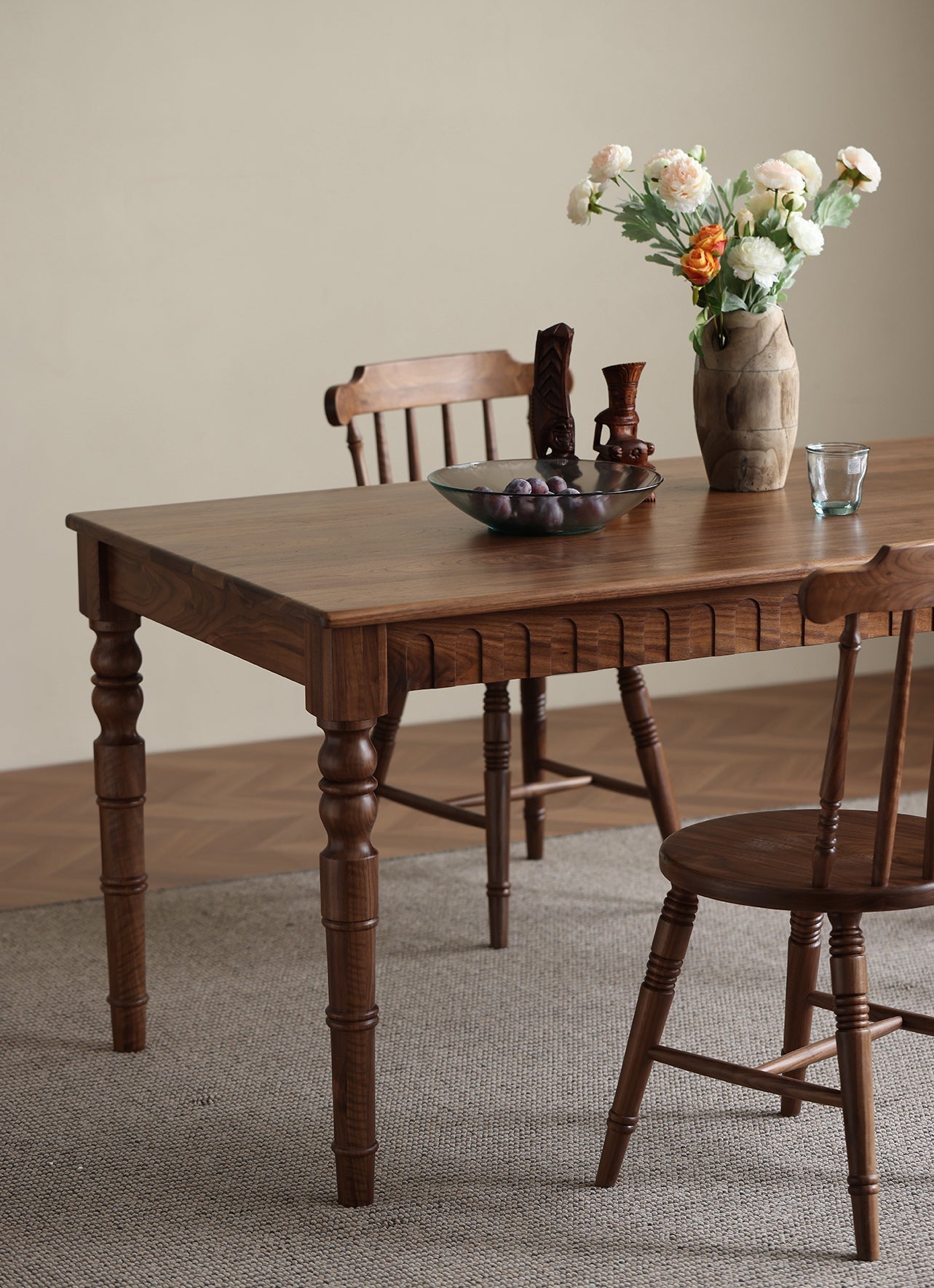 Mazonvintage-Bliss Farmhouse Solid Walnut Wood Dining Table