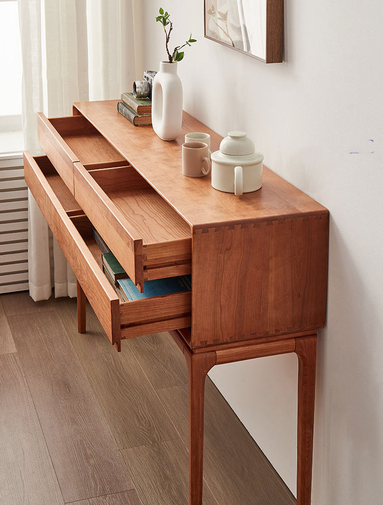 Mazonvintage-Oasis Antique 4 Drawers Solid Cherry Wood Console Table