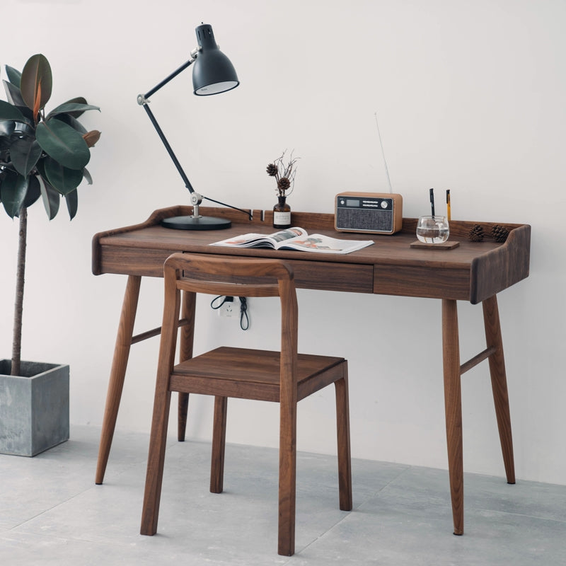 Mazonvintage-Minimalist Nook Workstation Black Walnut Wood Desk