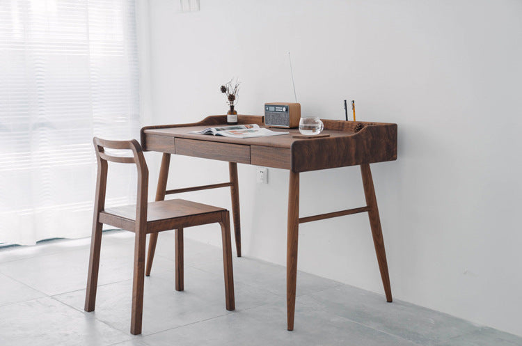 Mazonvintage-Minimalist Nook Workstation Black Walnut Wood Desk