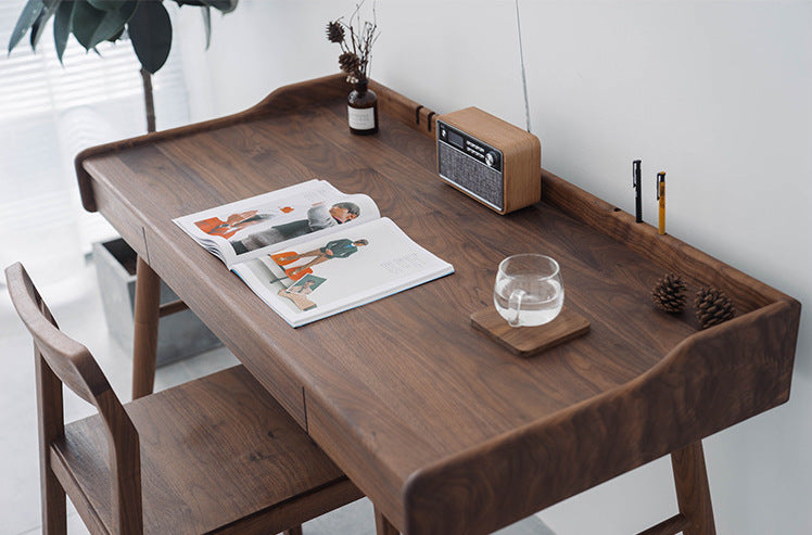 Mazonvintage-Minimalist Nook Workstation Black Walnut Wood Desk